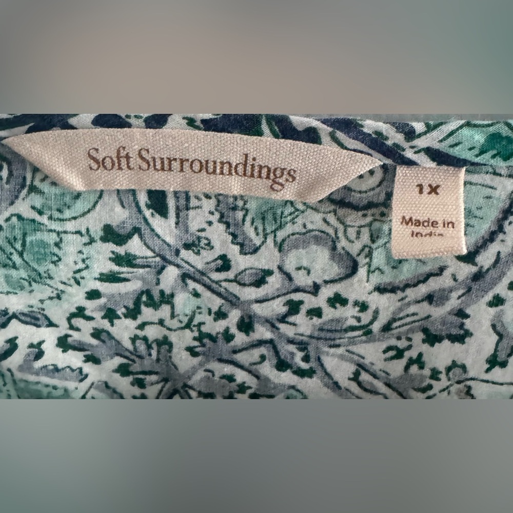 Soft Surroundings Teal and White Patterned Midi Dress - Picture 3 of 5